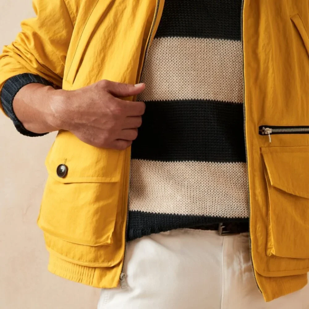 Banana Republic Hooded Fishing Jacket Men’s XXL Yellow Oversized Pockets Archive